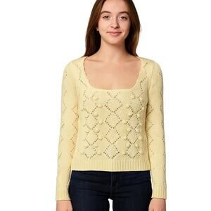 ASOS Women's Pale Yellow Pointelle Popcorn Knit Long Sleeve Sweater Size 4